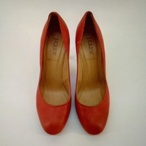 J.Crew Leather Italian Coral Orange Pumps Heels 7.5